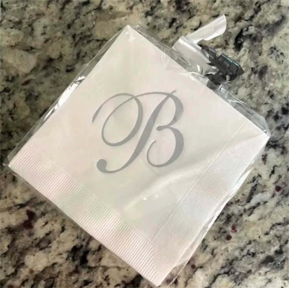 50PCS Personalized Elegant Classic Monogram Wedding Napkins Custom Monogram Initials Custom Napkins Printed Paper