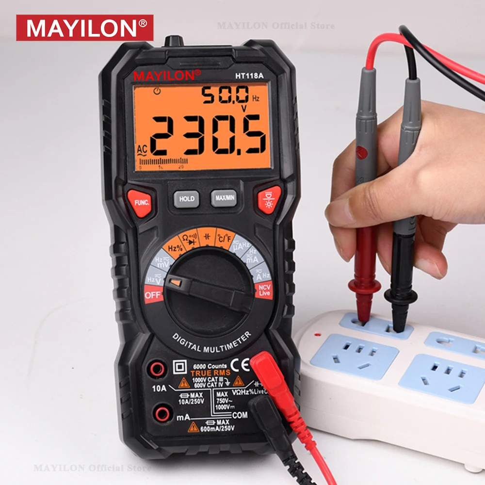 MAYILON HT118 Professional Digital Multimeter 6000 Counts AC DC Ammeter Voltmeter True RMS Ohm Hz LIVE NCV Electric Multitester