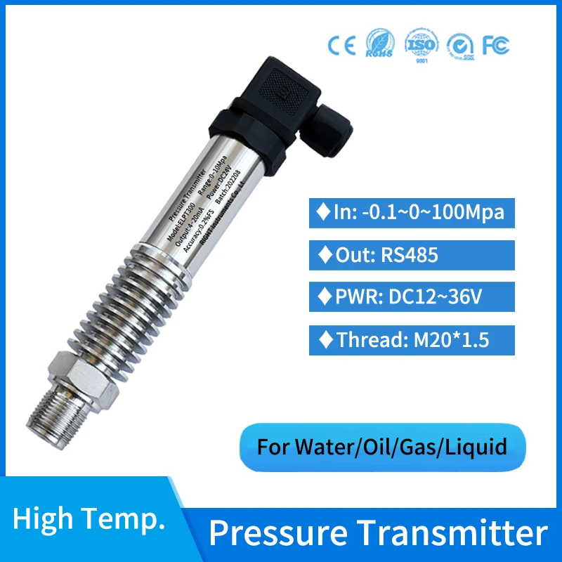 RS485 modbus High Temperature Pressure Transmitter -1~1000 bar Melt Integrative Pressure Sensor for with 200 degrees