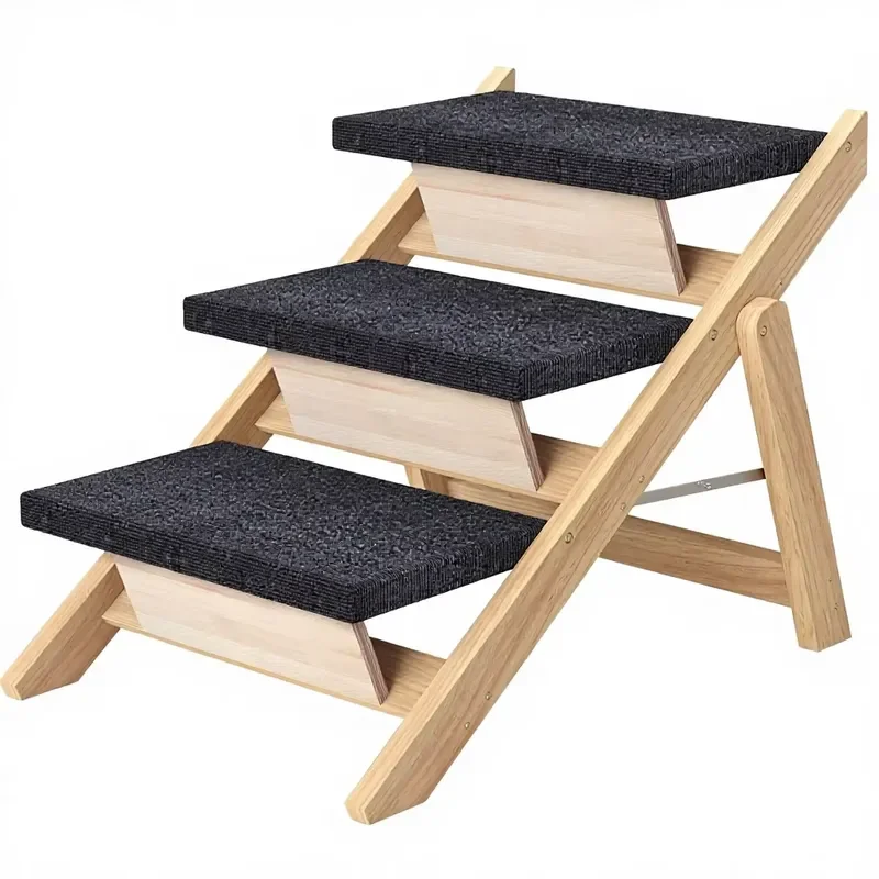 for  Medium Dog Pet Stairs Ramps 2-in-1 Foldable Non-slip Mat Portable Safe Durable Load 110 lbs 3 Steps Suitable  High Use