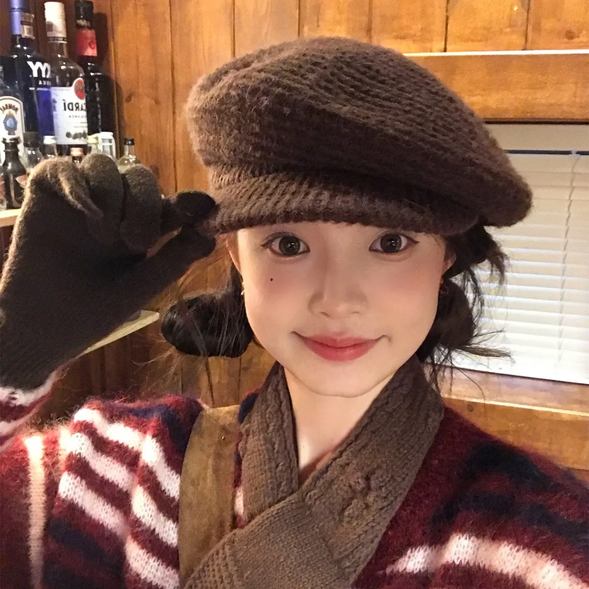 High-quality Korean Version Retro Alpaca Wool Knitted Octagonal Hat Women Autumn Winter Warm Big Size Newsboy Beret Cap