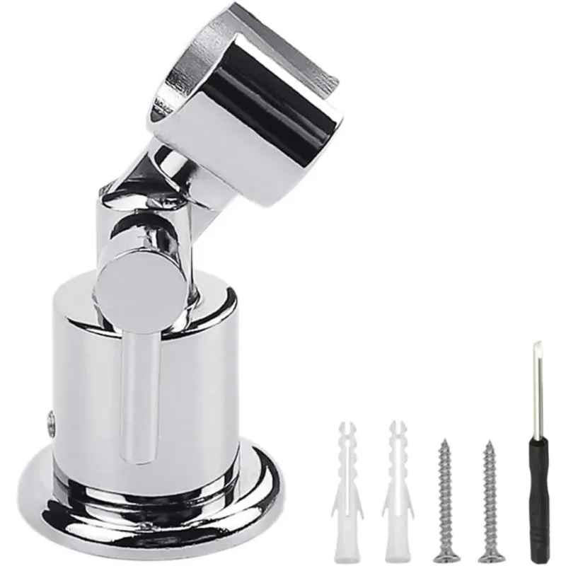 

180 Degree Adjustable Shower Head Holder, Wall Mounted Hand Shower Holder Shower Door with Screws Full Metal Shower Head Holder