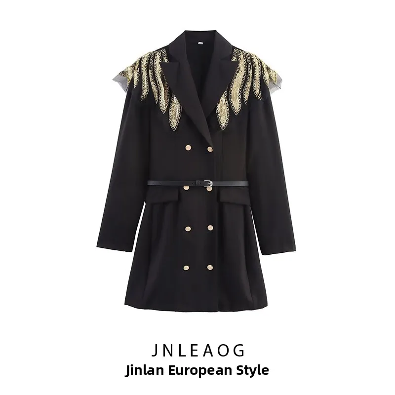 エレガントな秋の女性用スーツスカート、ウエストシェイプ、通勤スタイル、長袖、Hライン、ポリエステル繊維、カジュアルファッション