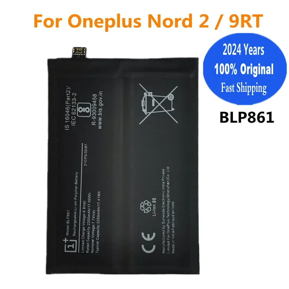 

2024 Years 100% Original 1+ Battery BLP861 For One Plus Oneplus Nord 2 Nord2 / 9RT High Quality Phone Battery Bateria 4500mAh