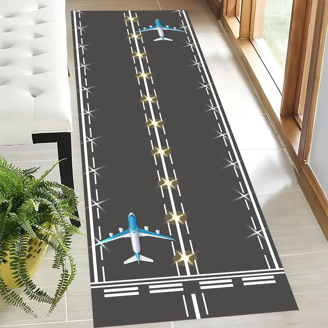 VIKAMA Airport Runway Creative Carpet Runway Line Children's Room Playroom Walkway Applicable Aircraft Fan Theme Decoration