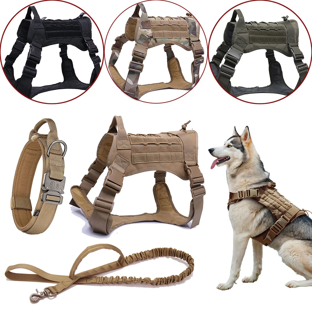 

Large Dog Collar Military Dog Harness And Leash Set Service Dog Vest German Shepherd K9 Accessories For Small Medium Dogs