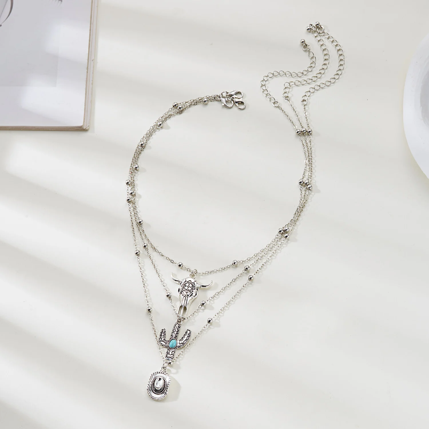 Vintage Blaue Stein Perlen Choker Halsketten Set für Frauen Böhmen Geometrie Bull Kopf Anhänger Halsketten Party Schmuck Geschenke – Detail 4