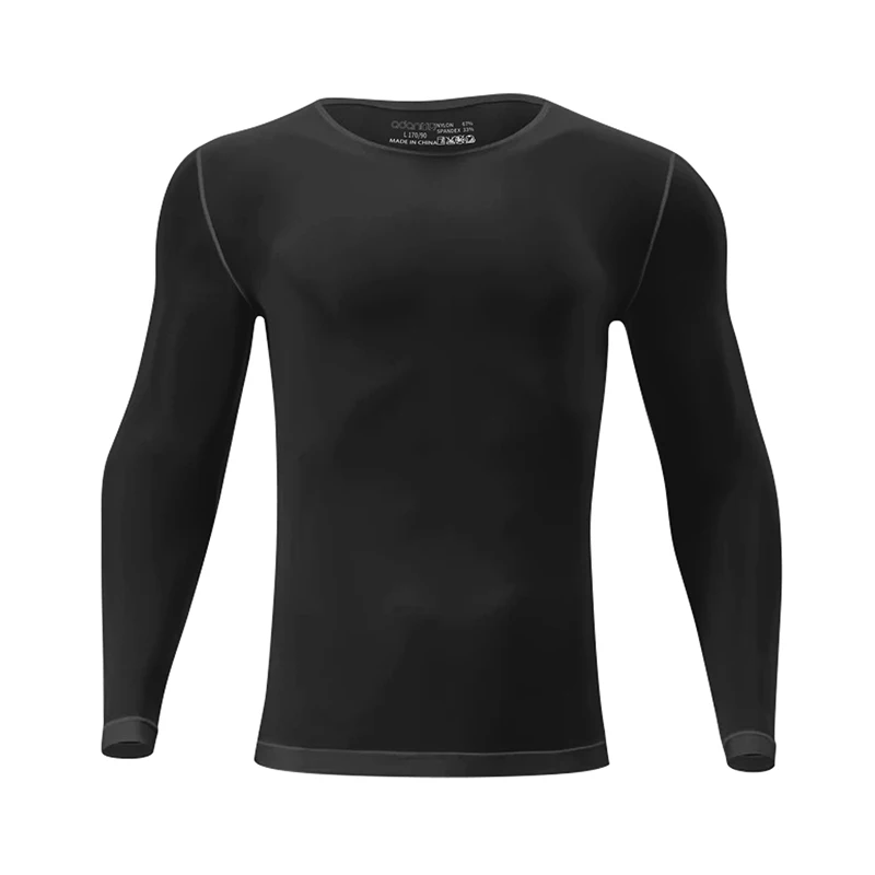 Men's Long Sleeve Compression Shirt Quick Dry round Neck Athletic Top Elastic Fitness Running Workout Base Layer T-shirt