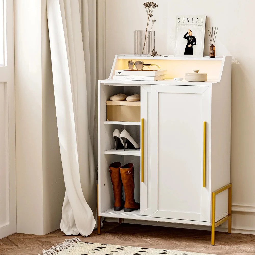 

Shoe Rack for Entryway, Free Standing Storage Cabinet with LED Light for Living Room and Bathroom ，shoe rack