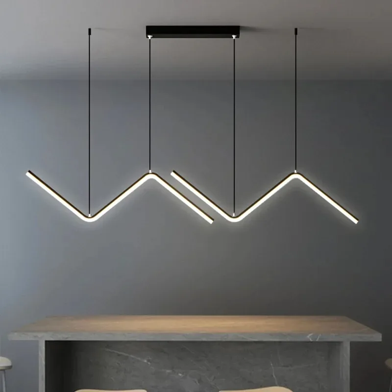 Ceiling simple ceiling wavy hanging decorative light, linear 3-color LED optional slim modern style