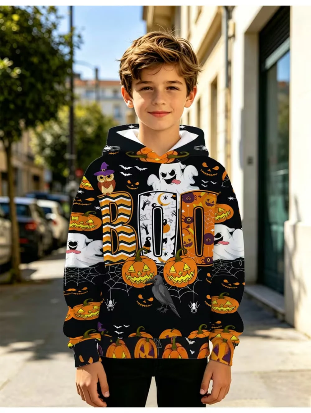 Halloween Kids Clothes Boy Clothes Pumpkin Print Long Sleeve Hoodies Cartoon Halloween Thin Sweatshirt Tops Children's Clothing