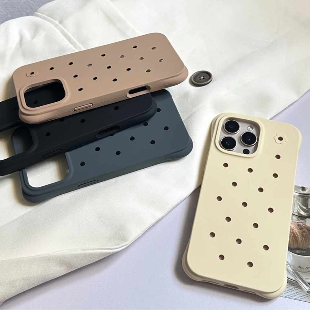 DIY Crocs Charms Silikon Handyhülle für iPhone 15 16 17 Pro Max 14 Plus 13 – Mattierte, einfarbige Schutzhülle
