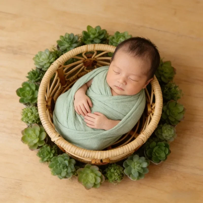 baby Photography Props Retro Rattan Basket Chair Infant Posing Bed Baby Girl Boy Photo Shoot Studio Background Accessories Kit