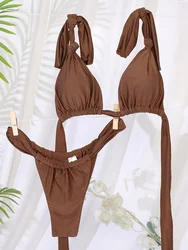 Miyouj Women Bikini Set Solid Color Swimwear Sexy Swimsuits New Two Piece Suit High Cut Bikinis Bandage Bathsuit Summer Swimsuit