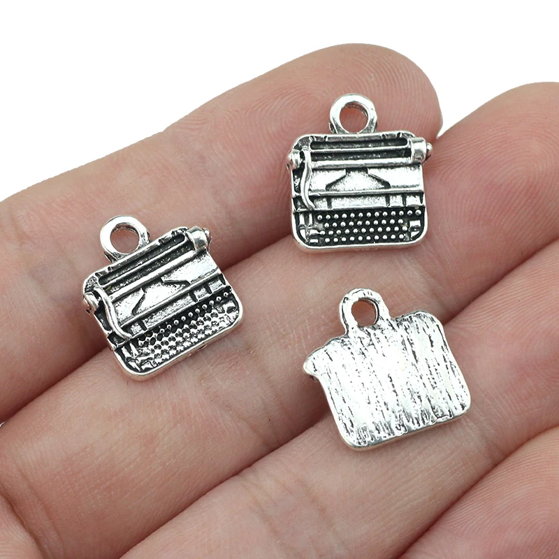 High Quality 20 Pieces/Lot 14mm*16mm Antique Silver plated Metal Diy Handmade Typewriter Charms For Diy Making