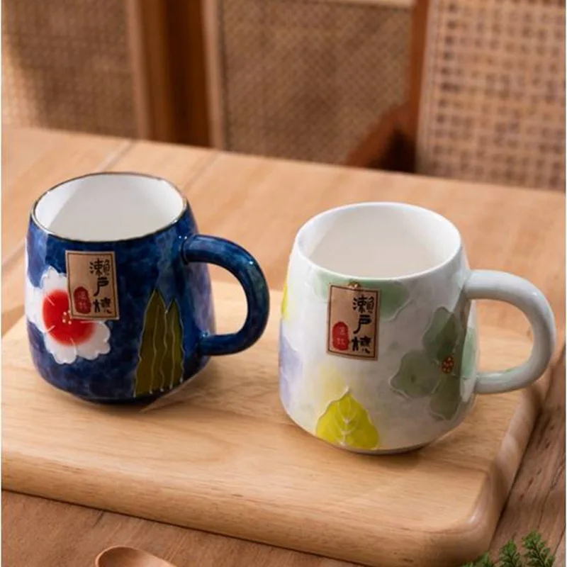 Setoyaki-Hand-painted Ceramic Mug, Japanese Style, Household, Children Coffee, Milk, Water Cups, Flower Language, Breakfast Cup,