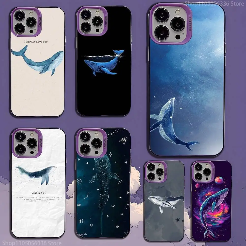 

Space Ocean Whale Shark Phone Case For iPhone 16,15,14,13,12,11,Mini,Pro,SE,MAX,plus,Purple Matte Silicone Cover