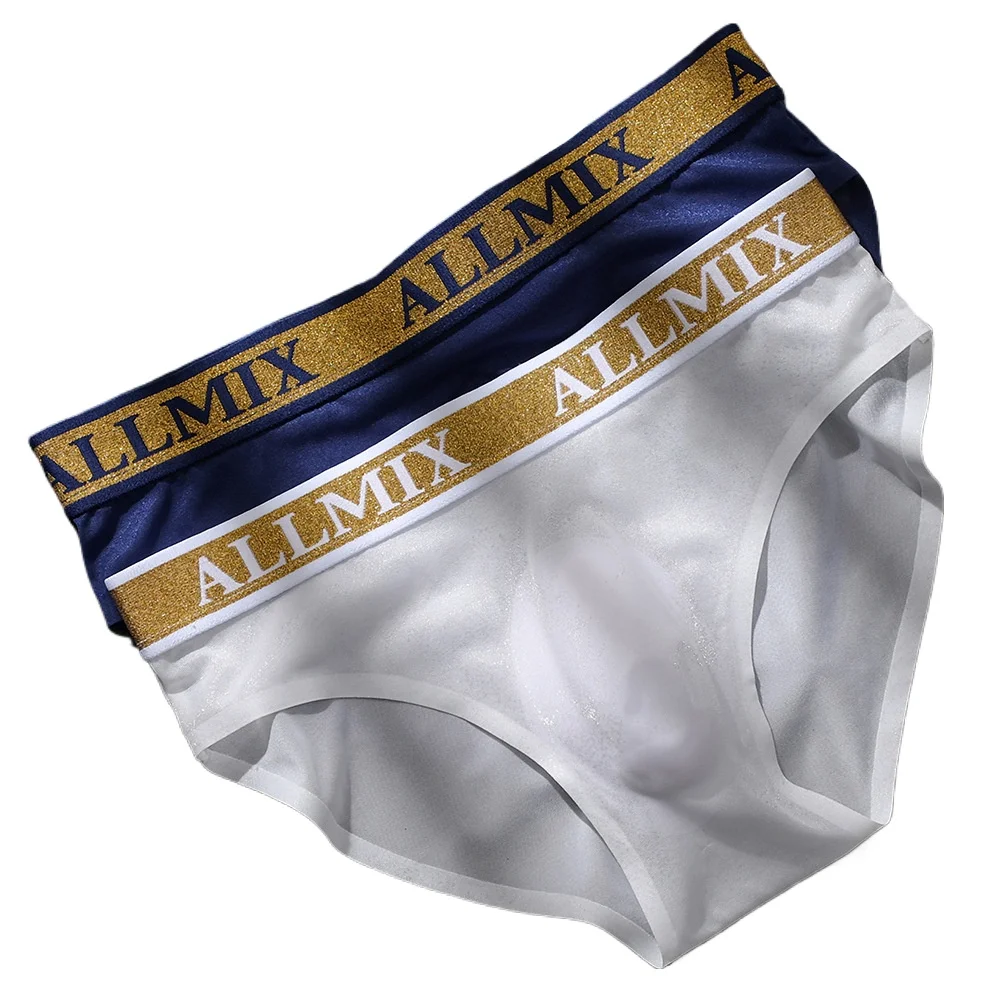 Men's new sparkling gold silk wide waist letter breathable medium and low waist glass yarn briefs N6816