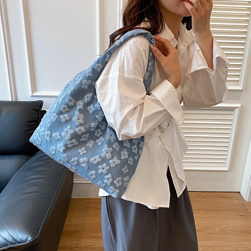 4PCS Gentle Fresh Floral Texture Canvas Bag Wide Strap Breathable Fabric Tote for  Tea Photoshoot Literary Styling Accessory