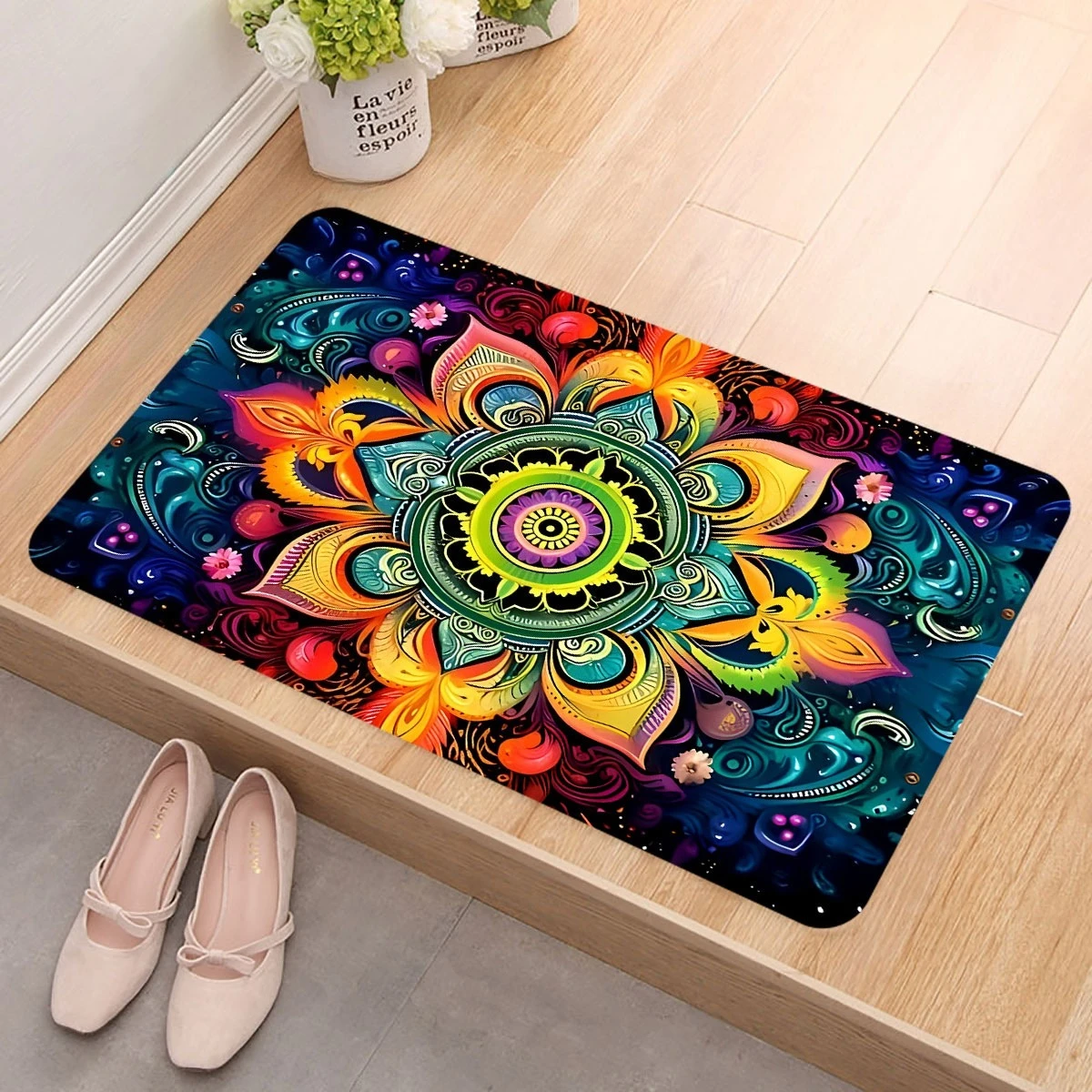 1pc Abstract Colorful Floral Pattern Door Mat, Non-slip Floor Mat, Suitable for Living Room, Bedroom, Holiday Home Decoration