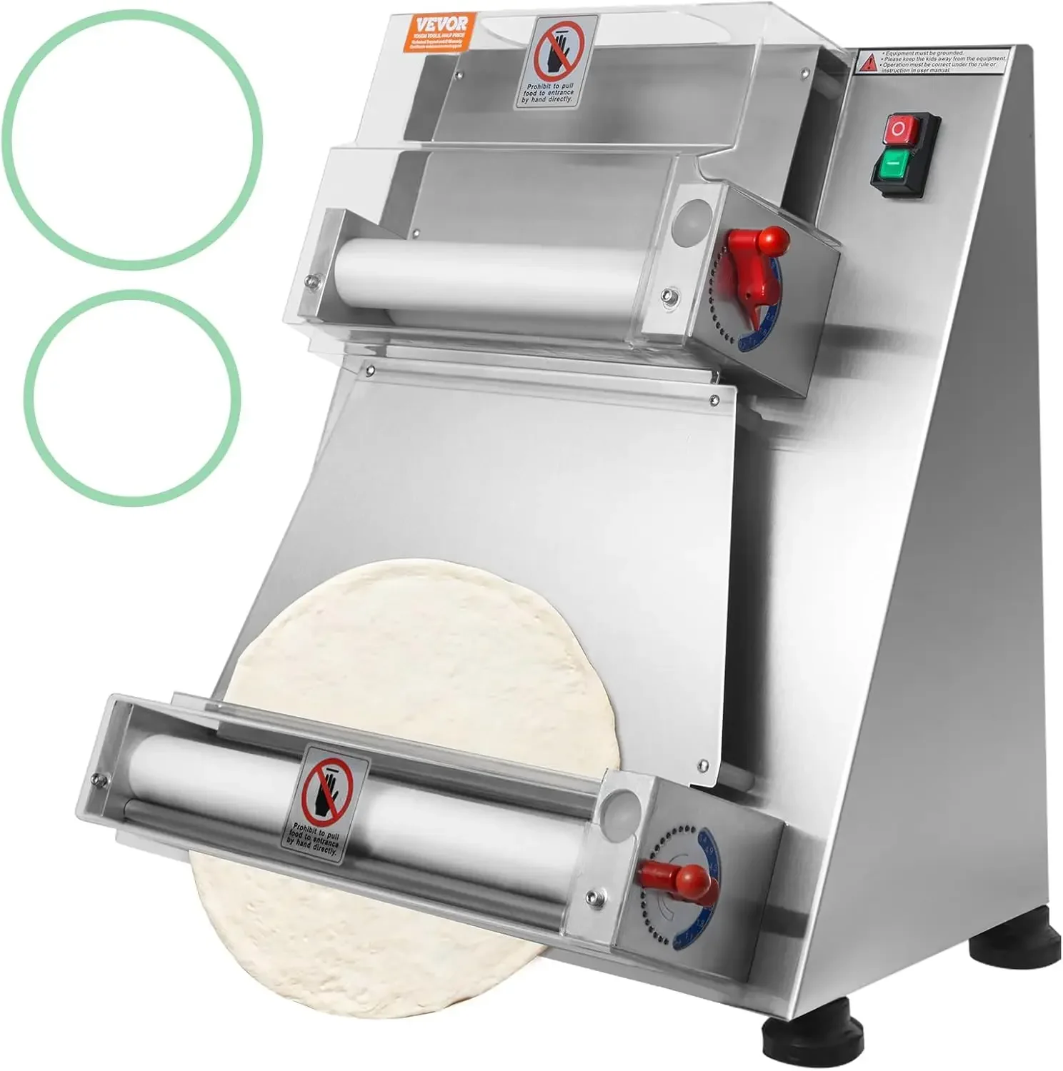 

Pizza Dough Roller Sheeter, 3-15 Inch Automatic Commercial Pizza Press, 390W Electric 260 Per Hour Dough Roller