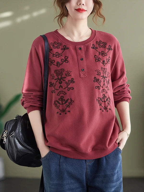 

Свободный длинный свитшот с вышивкой для женщин, весна-осень, большие размеры, повседневный, худобезящий эффект, базовый...