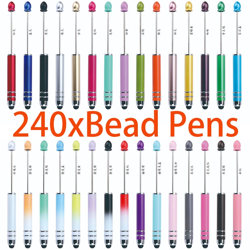 240Pcs DIY Bead Stylus Pens Touch Screen Beaded Ballpoint Pen Beadable Touch Scree Pens for Writing School Office Supplies