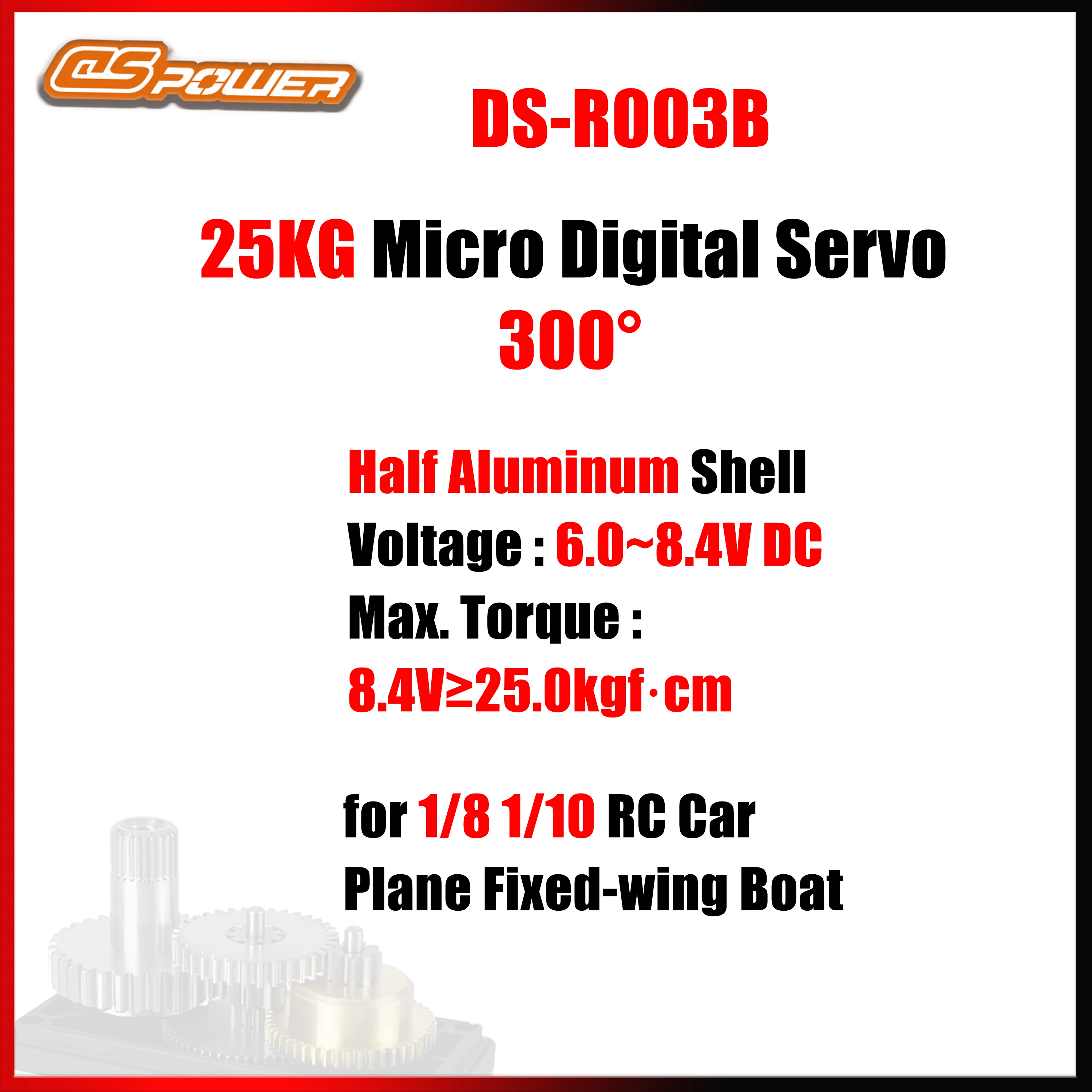 DSpower 25 kg metalen tandwiel 300 °   Hoge Prestaties Digitale Standaard Servo 6.0 ~ 8.4V voor 1/8 1/10 RC Auto Robot Boot Helikopter Speelgoed deel