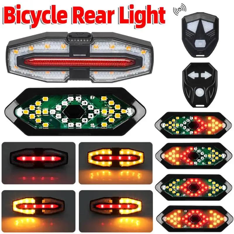 

Bike Tail Light with Turn Signals Rechargeable Bicycle Rear Light Wireless Remote Control Warning Safety Night Cycling Lights