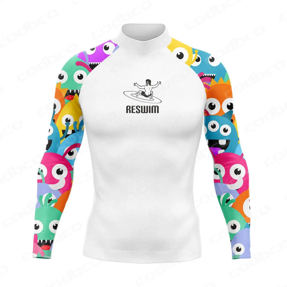 Men\'s Funny Swimsuit Swimming T-shirt Beach UV Protection Swimwear Rash Guard Long Sleeve Surfing Diving Swimsuit Surf Rashguard