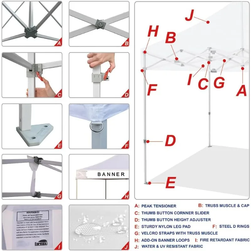 Dosel emergente de EE. UU. 10x10, carpa comercial, toldo para fiestas al aire Libre con 4 toldos extraíbles