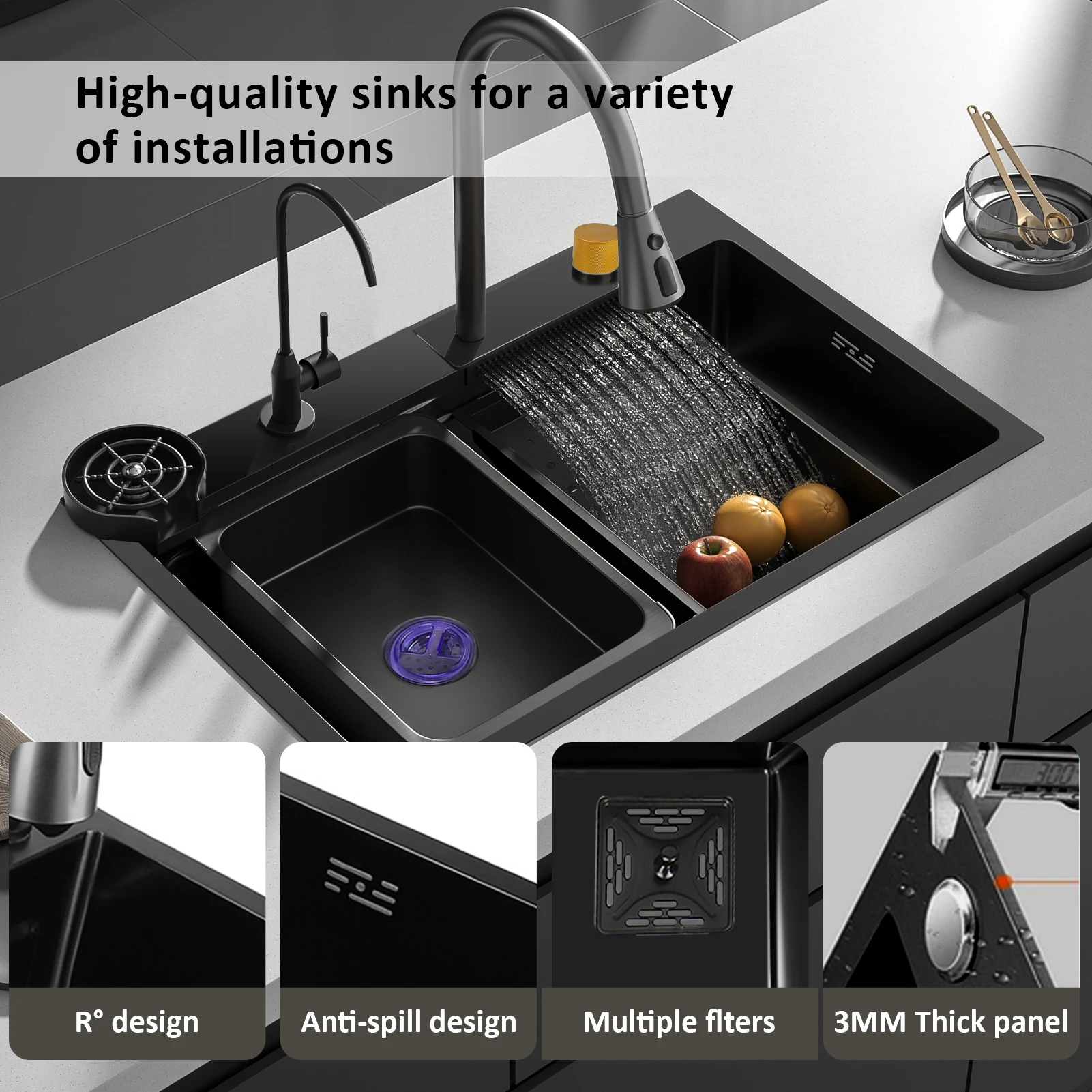 حوض مطبخ احترافي سميك من الفولاذ المقاوم للصدأ بسعة كبيرة وبسيط ومقاوم للصدأ ومقاوم للصدأ للمطبخ المنزلي #3