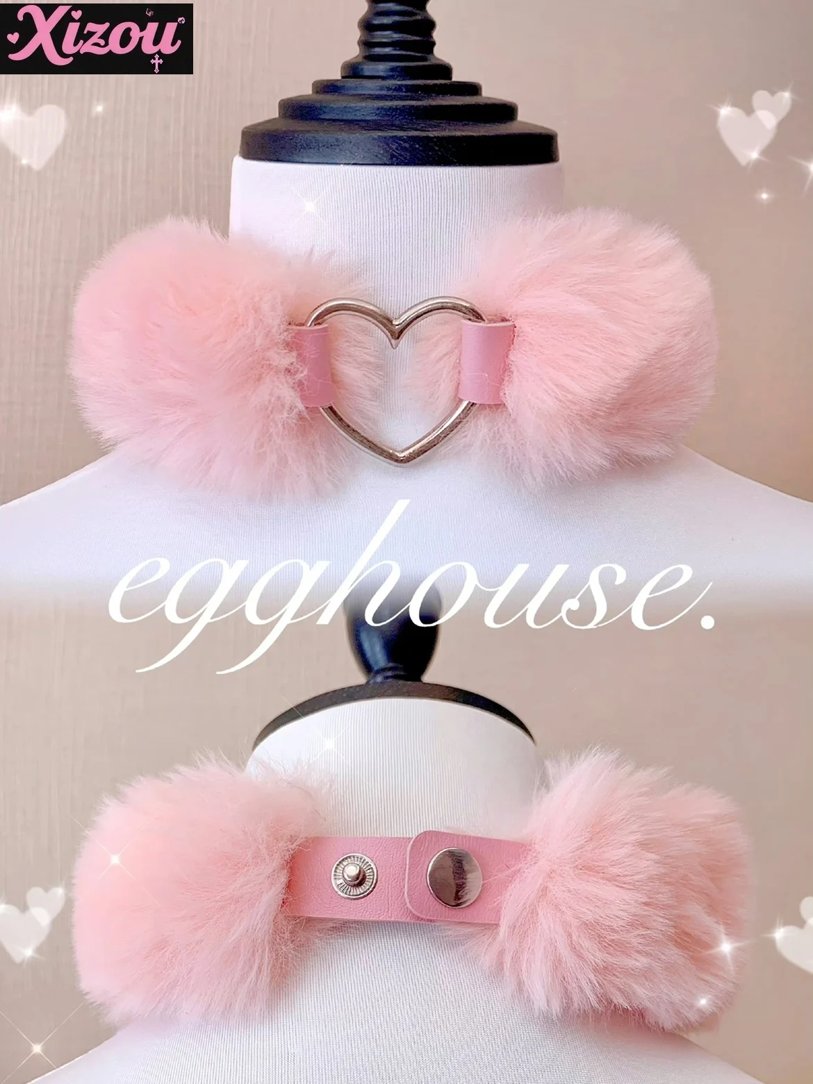 

Lolita Sweet Cute Plush Necklace Autumn Winter New Thickened Keep Warm Y2K Girl Accessories Kawaii Heart Buckle Pendants Choker