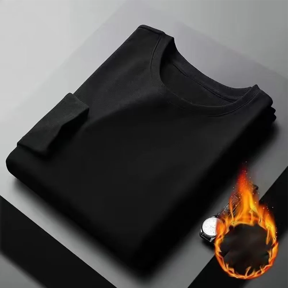 Man Winter Basic Thick Slim Fit Solid Color O Neck Undershirt Top Pullover Thermal Underwear Tops T Shirt Clothing For Men