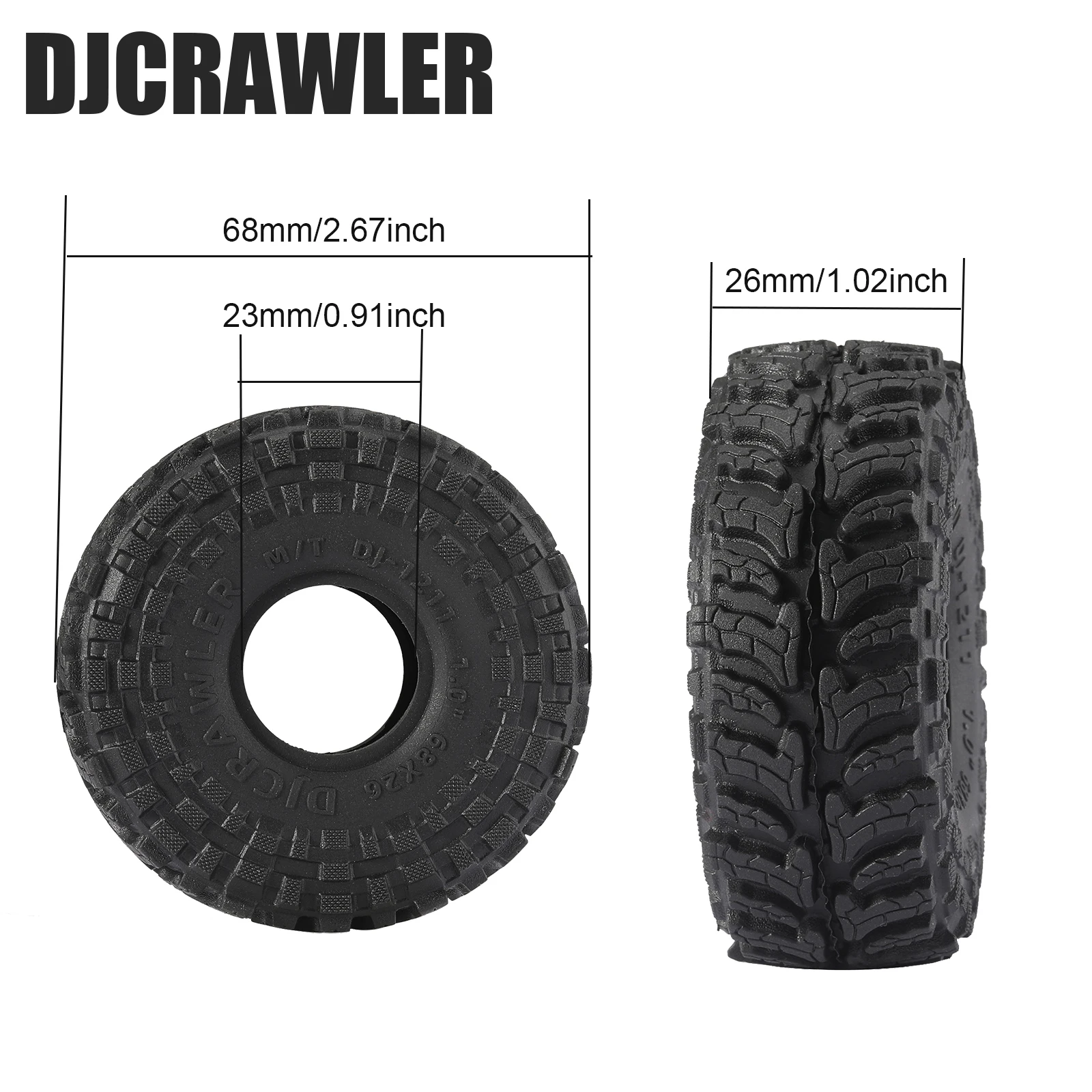 DJC Super Large Soft Sticky 1.0 Crawler Tires 68*26mm for 1/18 1/24 RC Crawler Car Axial SCX24 FMS FCX24 AX24 Upgrade Wheel