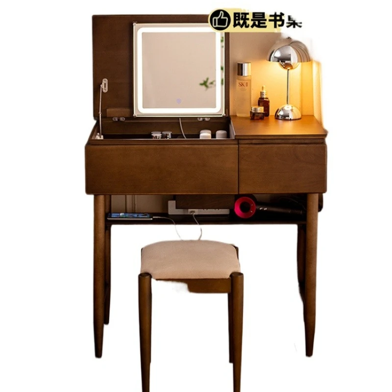 

80Cm dresser, bedroom small apartment full solid wood makeup table, French medieval flip 2025 new black