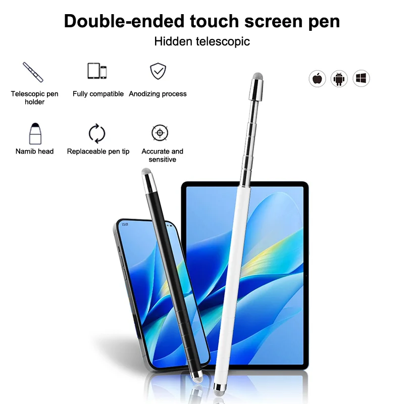 

Double Nib Mesh Fiber Touch Screen Stylus Pen Retractable Teacher Pointer Universal For Phone Tablet Telescopic Rod Meeting Tool