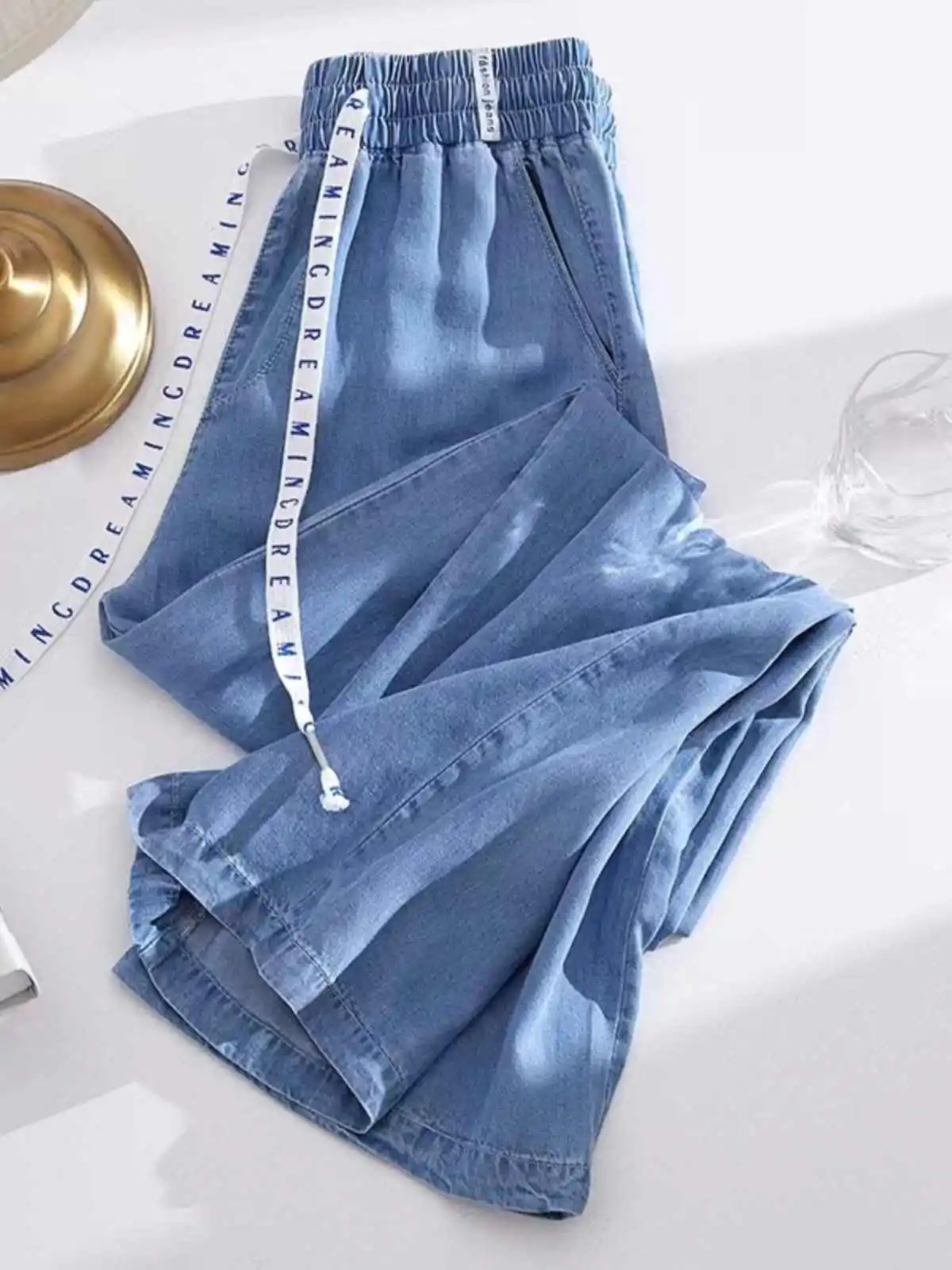 

S-3XL Summer Thin Jeans Women Elastic Waist Straight Wide Leg Trousers Casual Fashion Female Soft Breathable Pants 2026 New