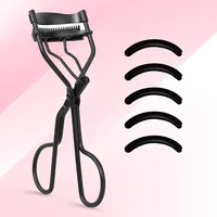 1 portable eyelash curler with 5 silicone pads, stainless steel eyelash curler, permanently shaping big eyes.