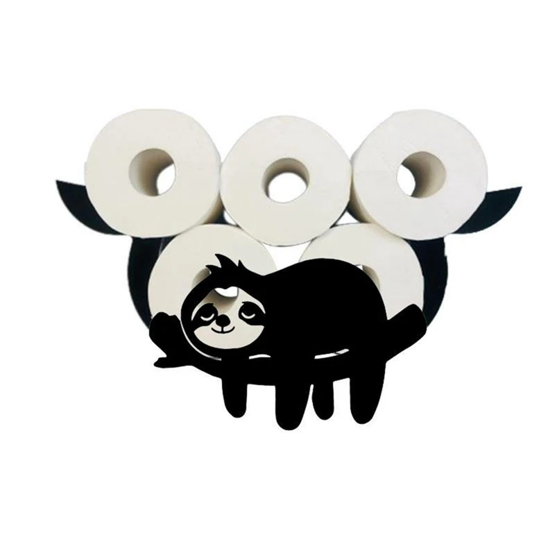 PORK-Durable Metal Sloth Toilet Paper Holder, Wall Mounted Roll Holder, Black Paper Storage, Perfect For Bathroom Decor