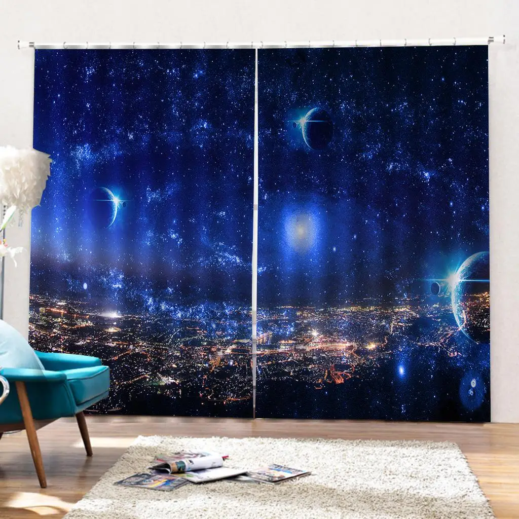 Kids Room Blackout Curtains 3D Printed Thermal Insulated Waterproof Window Drapes Ready with Hooks for Bedroom