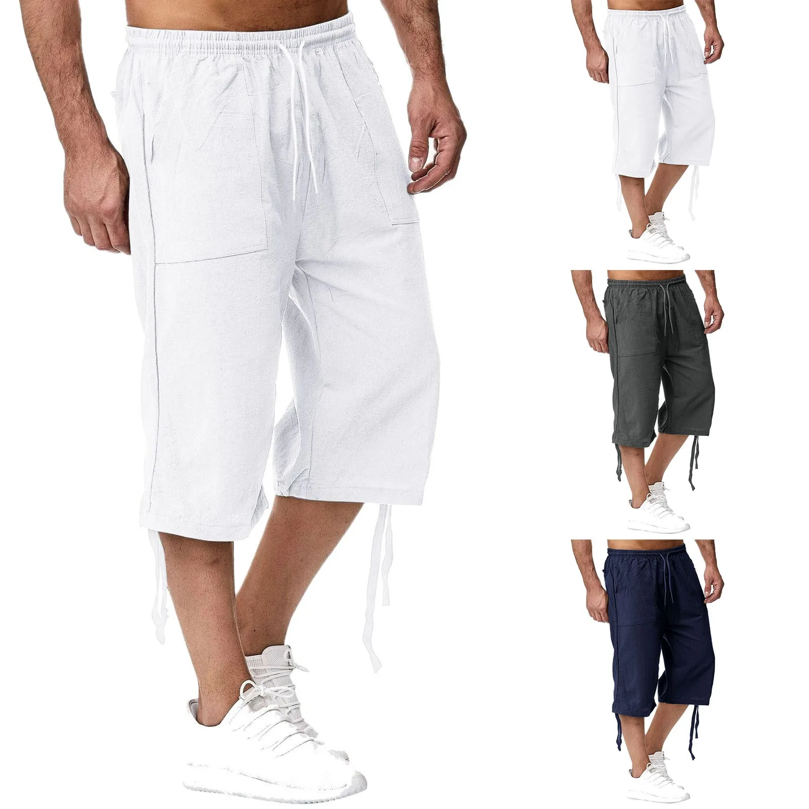 

Men's Spring And Summer Cotton Pants Foot Hanging Rope Sports Pants Jogging Pants Loose Casual Beach Vacation Capri Pants