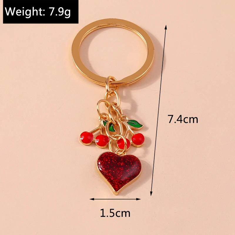 Modische Frucht-Kirsch-Schlüsselanhänger, Emaille-Herzanhänger, Schlüsselringe für Damen und Herren, Autoschlüssel, Handtaschen-Schlüsselanhänger, Accessoires, DIY-Geschenke – Detail 10