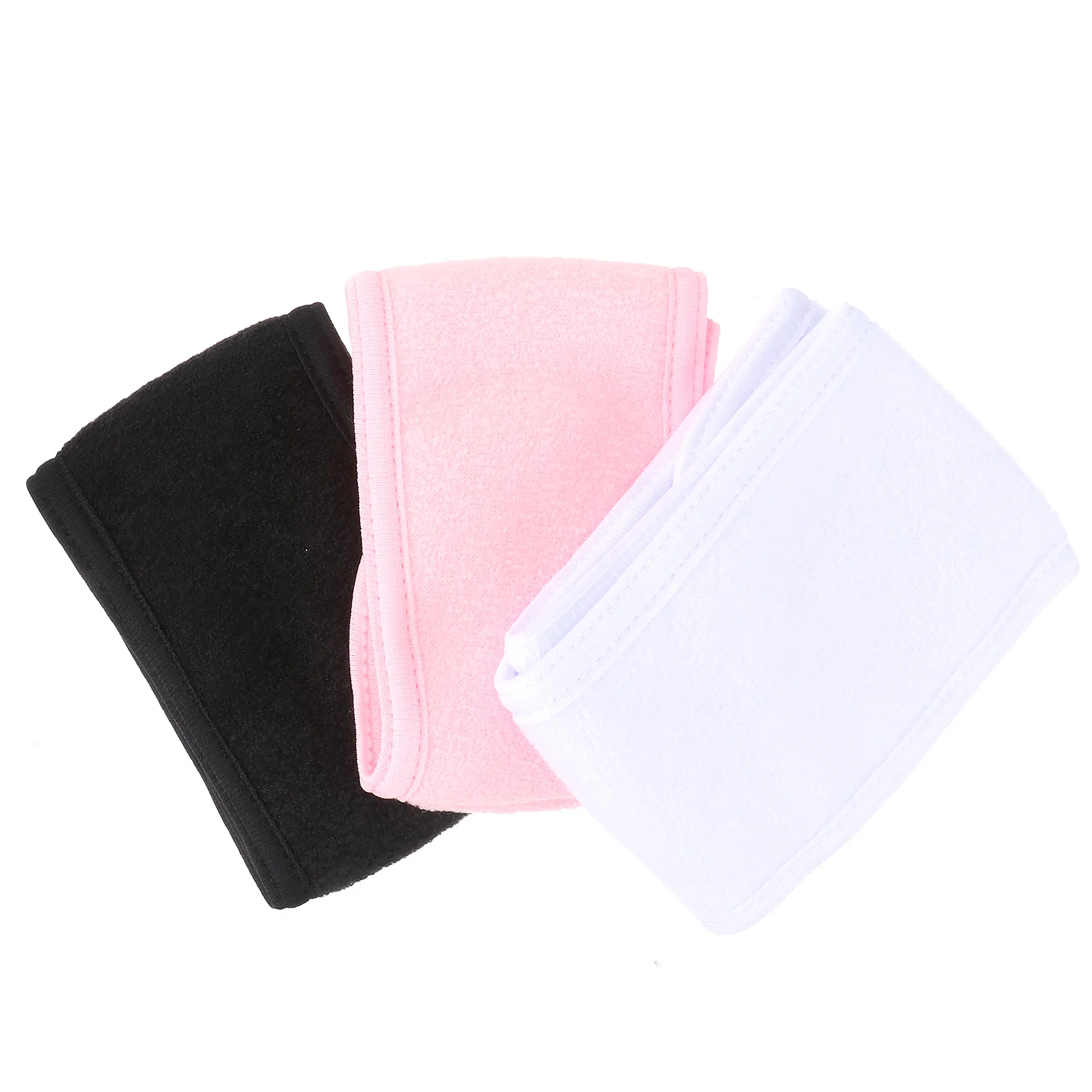 3Pcs Spa Facial Headband Make Up Wrap Head Cloth Headband Stretch Towel with Tape (White & Black & Pink)