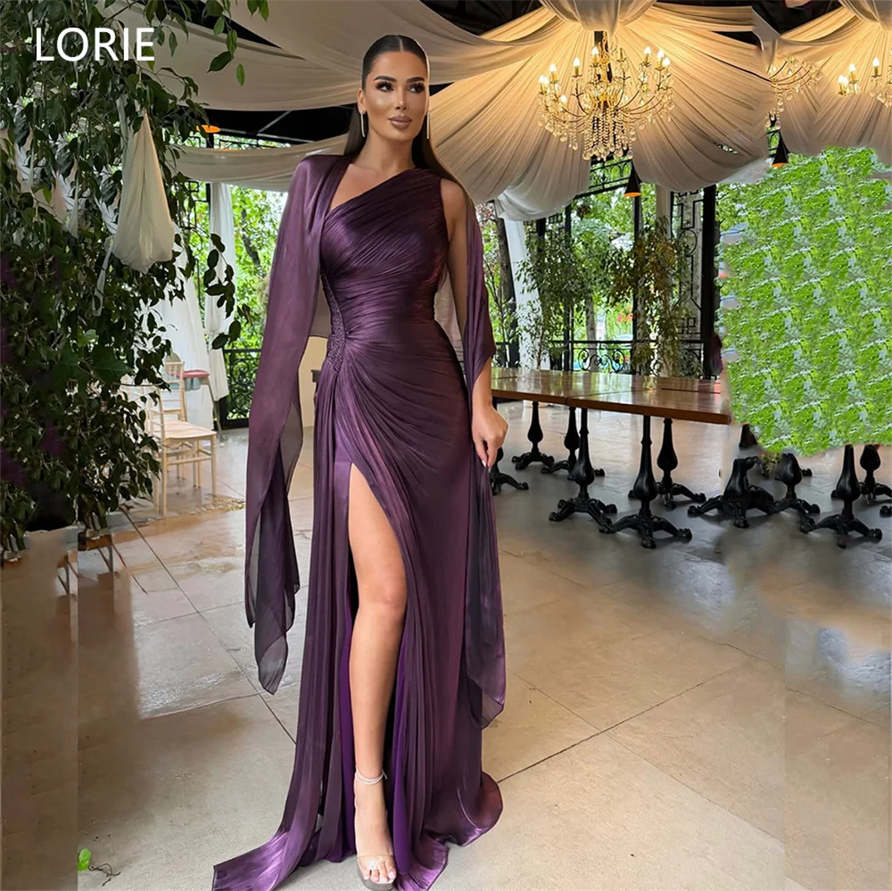 LORIE Elegante lila One-Shoulder-Abendkleider aus Satin mit seitlichem Schlitz, Ballkleid, geraffte Partykleider 2026, individuell gestaltet