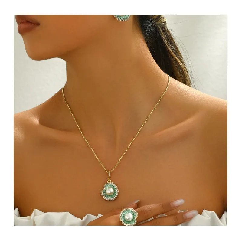 

Комплект украшений Jianfeng: Женские серьги и ожерелье с жемчугом и дизайном «Капля масла», персонализированный, нишевый дизайн