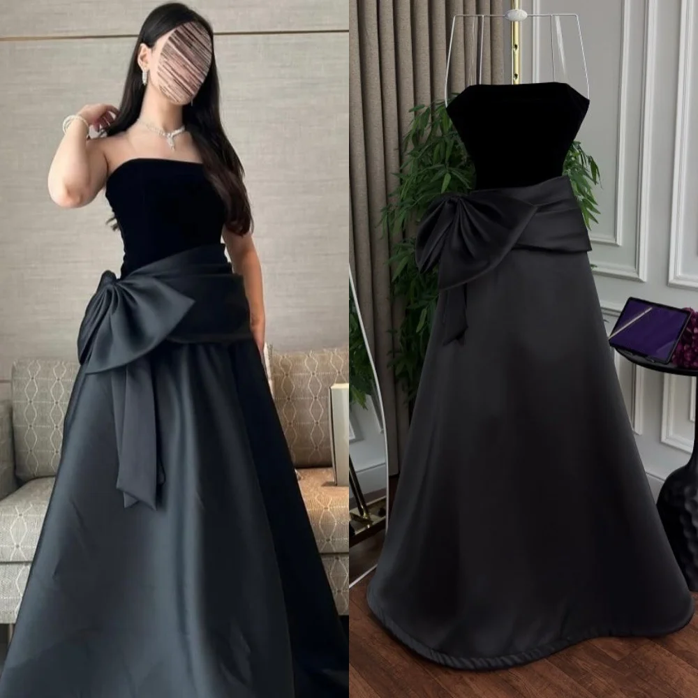 

Customized Matching Sizes Available Pleat Bow Ruched A-line Strapless Long Dresses Bespoke Occasion Dresses Exquisite Formal
