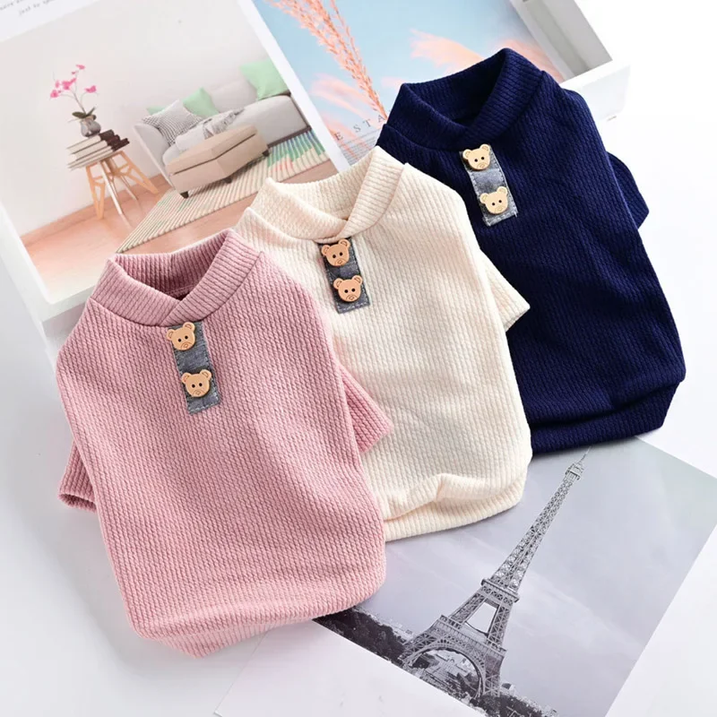 High Collar  Elastic Bottoming Shirt  Pet Dog Striped Clothes Puppy Cotton  Warm Sweater for Dogs Cats Pullover Cosstume Apparel