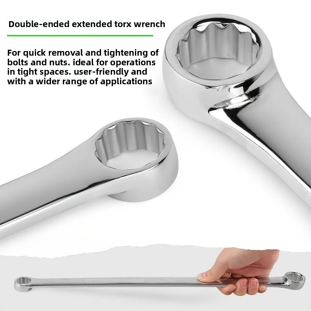 Extended Double-Ended Box Wrench Set, 6-Piece Metric Gear Wrench Kit for Wheel Alignment and Automotive Repair, Heavy-Duty Ha