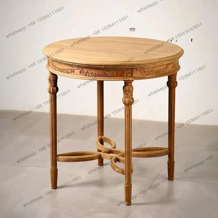 European retro solid wood carving old round table new Chinese classical log color designer high-end